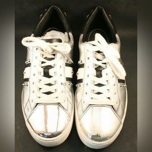 Mickael Kors Silver Leather Franky Studded Sneakers Womens Size US 7.5M